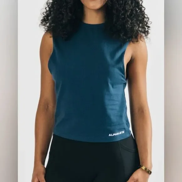 Nwt alphalete womens heavy cotton cut off navy tank top - Picture 1 of 10